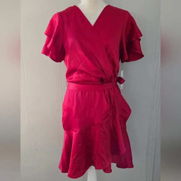 DKNY Red Wrap Mini Dress - Picture 1 of 7